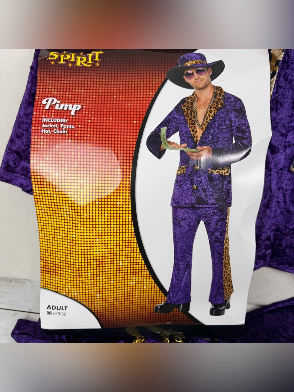 Spirit Halloween Adult Pimp Costume Men’s Large Suit Hat Jewelry Purple Velvet - Picture 2 of 11